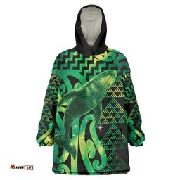 Humpback Whale Matariki New Zealand Wearable Blanket Hoodie NZ Maori Paikea Poutama Luxury Green LT14