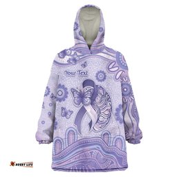 Personalised Epilepsy Awareness Wearable Blanket Hoodie Purple Ribbon Butterfly And Brain Aboriginal Art DT05