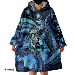 Personalised Maori Romantic Valentine Wearable Blanket Hoodie The Hongi Kiss Blue Galaxy DT05