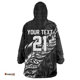 New Zealand Lawn Bowls Custom Wearable Blanket Hoodie Black Maori Warrior Tribal Silver Fern LT9