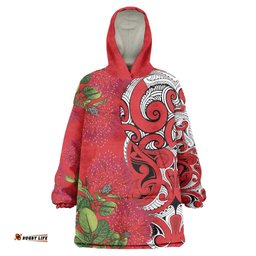 Personalised New Zealand Koru Pohutukawa Wearable Blanket Hoodie Meri Kirihimete Aroha for Christmas LT9