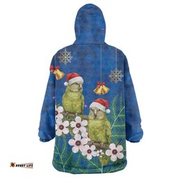 New Zealand Kakapo Christmas Wearable Blanket Hoodie Owl Parrot Santa Sliver Fern Manuka - Blue LT14