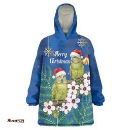 New Zealand Kakapo Christmas Wearable Blanket Hoodie Owl Parrot Santa Sliver Fern Manuka - Blue LT14