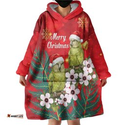 New Zealand Kakapo Christmas Wearable Blanket Hoodie Owl Parrot Santa Sliver Fern Manuka - Red LT14