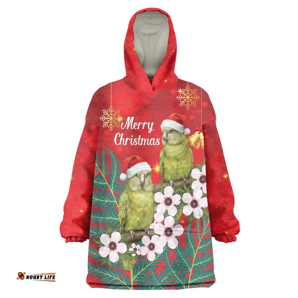 New Zealand Kakapo Christmas Wearable Blanket Hoodie Owl Parrot Santa Sliver Fern Manuka - Red LT14