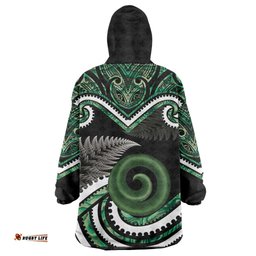 Koru Pounamu Aotearoa Wearable Blanket Hoodie Maori Paua Shell Mix Silver Fern LT14