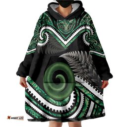 Koru Pounamu Aotearoa Wearable Blanket Hoodie Maori Paua Shell Mix Silver Fern LT14