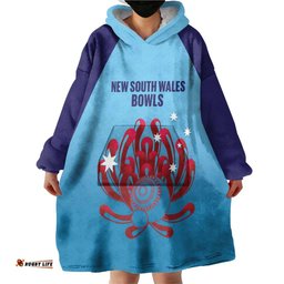 Custom New South Wales Bowls Australia Wearable Blanket Hoodie Go Champions NSW Waratah LT14