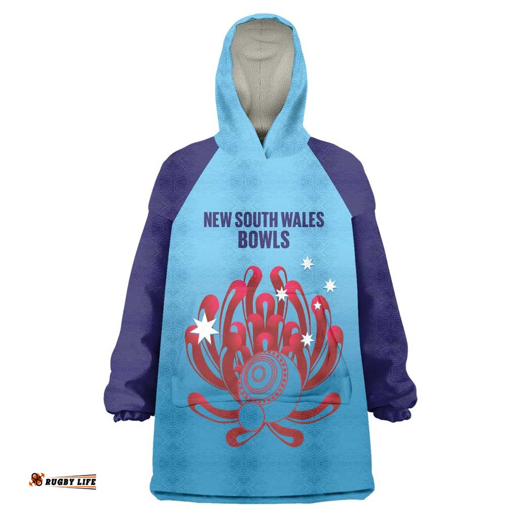 Custom New South Wales Bowls Australia Wearable Blanket Hoodie Go Champions NSW Waratah LT14