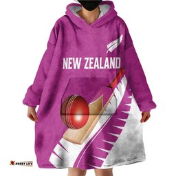 Custom New Zealand Cricket Wearable Blanket Hoodie Kiwi Birds Haka Dance Pink Fern Sporty Style LT03