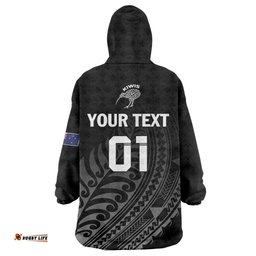 Custom New Zealand Cricket Wearable Blanket Hoodie Maori Kiwi Black Fern LT01