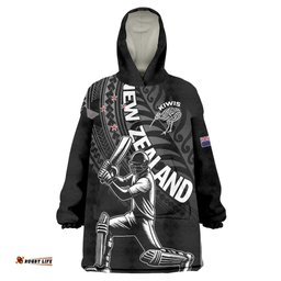 Custom New Zealand Cricket Wearable Blanket Hoodie Maori Kiwi Black Fern LT01
