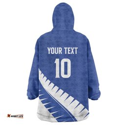 Custom New Zealand Cricket Wearable Blanket Hoodie Kiwi Birds Haka Dance Blue Fern Sporty Style LT03