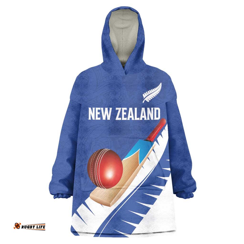 Custom New Zealand Cricket Wearable Blanket Hoodie Kiwi Birds Haka Dance Blue Fern Sporty Style LT03