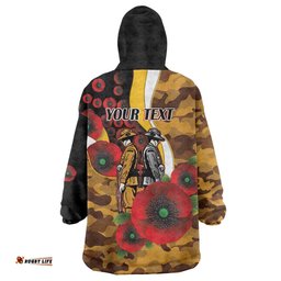 Hawthorn Hawks ANZAC Personalised Wearable Blanket Hoodie Lest We Forget Poppy Camo LT9