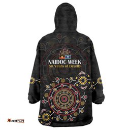 NAIDOC Deadly 50 Years Wearable Blanket Hoodie Aboriginal Black Gold Boomerang Art LT9