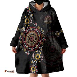 NAIDOC Deadly 50 Years Wearable Blanket Hoodie Aboriginal Black Gold Boomerang Art LT9