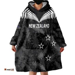 Custom New Zealand Silver Fern Football Wearable Blanket Hoodie Go Aotearoa Grunge Black LT14