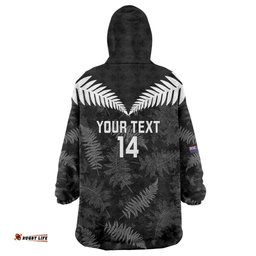 Custom New Zealand Silver Fern Football Wearable Blanket Hoodie Go Aotearoa Grunge Black LT14