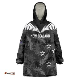 Custom New Zealand Silver Fern Football Wearable Blanket Hoodie Go Aotearoa Grunge Black LT14