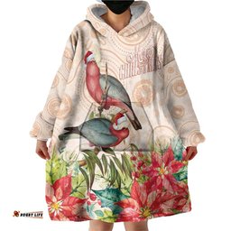 Merry Christmas Aussie Aboriginal Wearable Blanket Hoodie Rosebreasted Cockatoo Pastel LT7