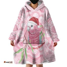 Funny Pink Galah Australia Christmas Wearable Blanket Hoodie Eucalyptus Blossoms Aboriginal Art LT14