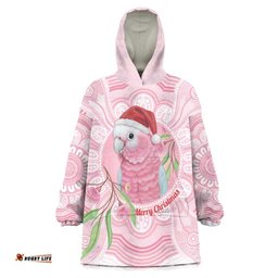 Funny Pink Galah Australia Christmas Wearable Blanket Hoodie Eucalyptus Blossoms Aboriginal Art LT14