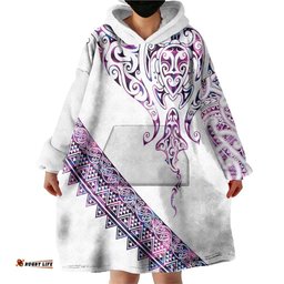 Mawhero Paua shell Kowhaiwhai Taniko Personalised Wearable Blanket Hoodie Manta Ray Shark-Turtle Maori Tribal Style LT9