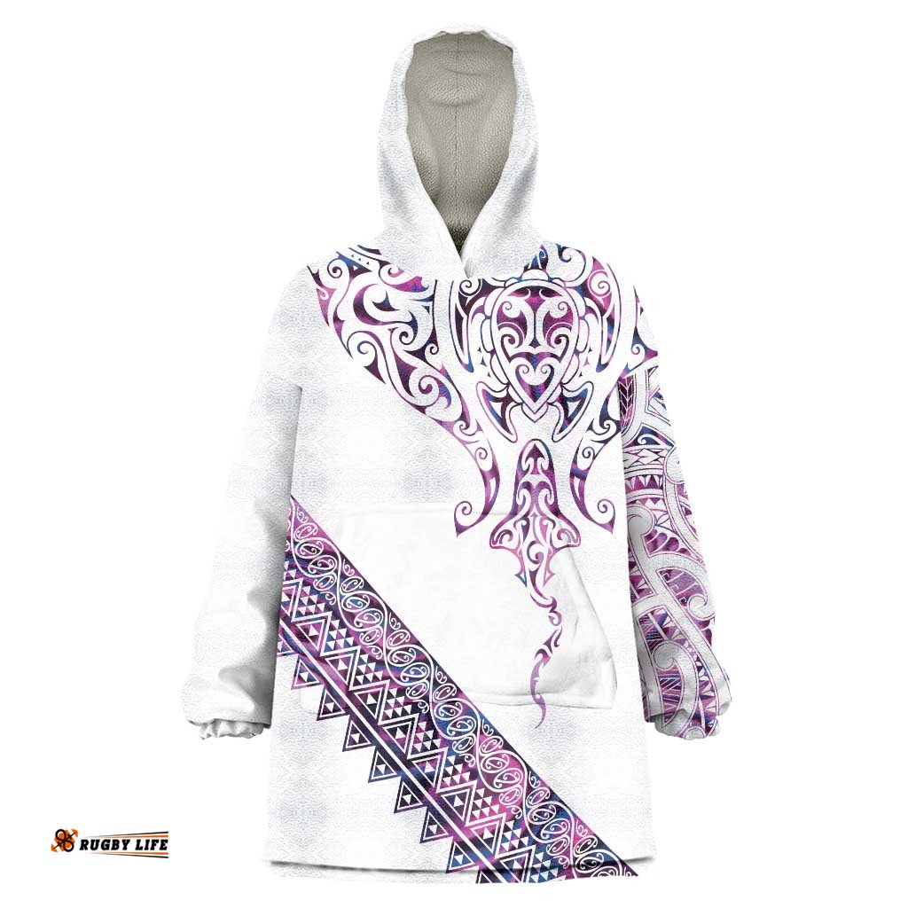 Mawhero Paua shell Kowhaiwhai Taniko Personalised Wearable Blanket Hoodie Manta Ray Shark-Turtle Maori Tribal Style LT9