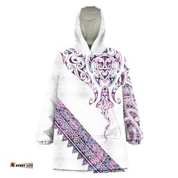 Mawhero Paua shell Kowhaiwhai Taniko Personalised Wearable Blanket Hoodie Manta Ray Shark-Turtle Maori Tribal Style LT9