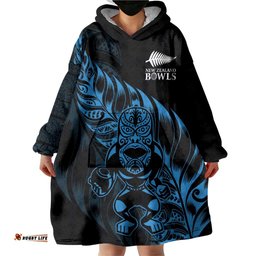 New Zealand Lawn Bowls Custom Wearable Blanket Hoodie Blue Maori Warrior Tribal Silver Fern LT9