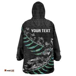 Custom New Zealand Silver Fern Rugby Wearable Blanket Hoodie Aotearoa Kiwi Maori Pattern LT14