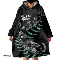 Custom New Zealand Silver Fern Rugby Wearable Blanket Hoodie Aotearoa Kiwi Maori Pattern LT14