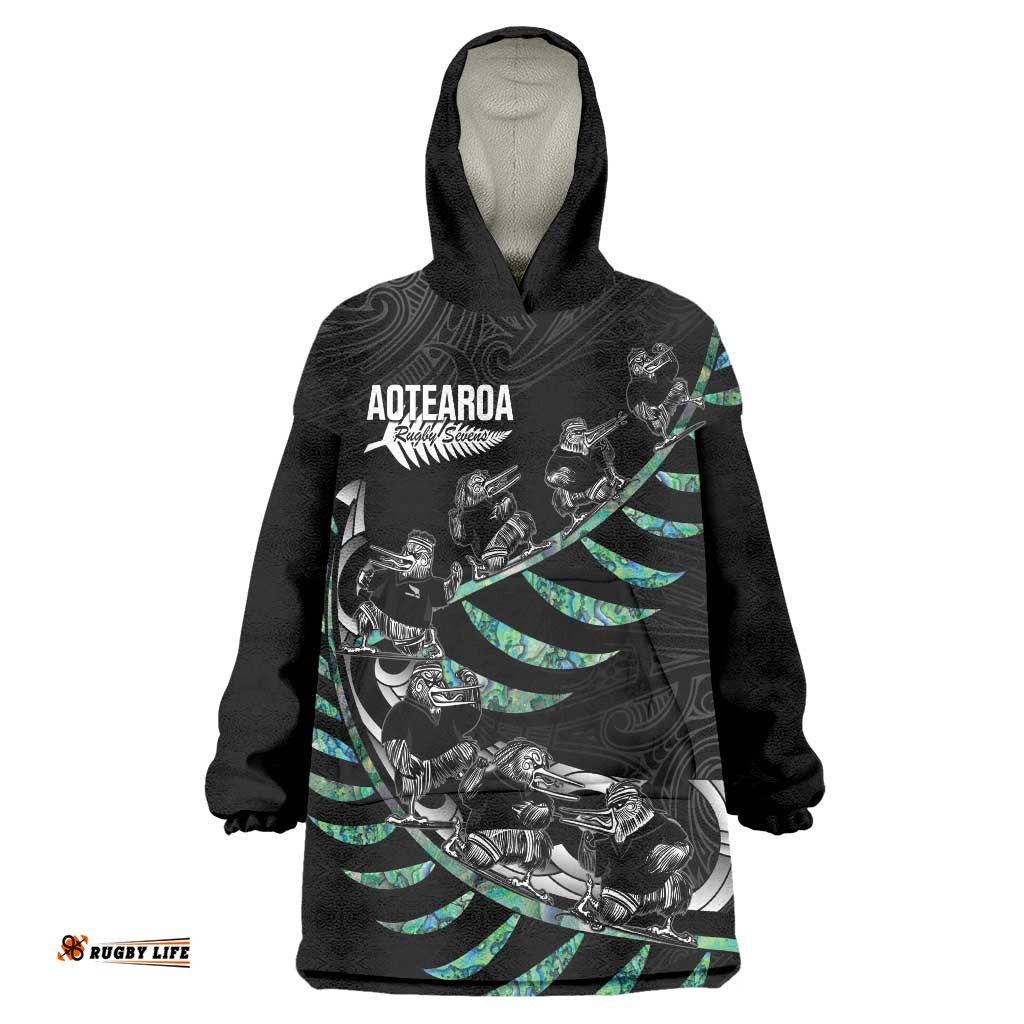 Custom New Zealand Silver Fern Rugby Wearable Blanket Hoodie Aotearoa Kiwi Maori Pattern LT14