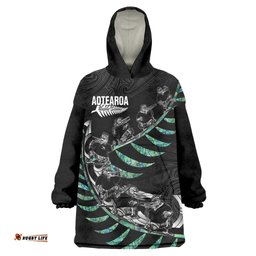 Custom New Zealand Silver Fern Rugby Wearable Blanket Hoodie Aotearoa Kiwi Maori Pattern LT14