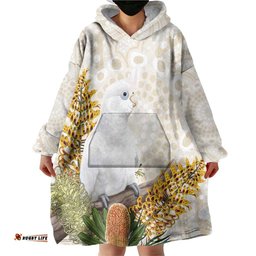 Australia Little Corella Wearable Blanket Hoodie Cacatua Sanguinea Western Grevillea Aboriginal Art LT14