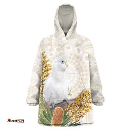 Australia Little Corella Wearable Blanket Hoodie Cacatua Sanguinea Western Grevillea Aboriginal Art LT14