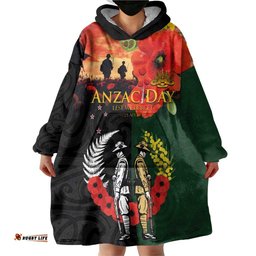 New Zealand and Australia ANZAC Day Wearable Blanket Hoodie Lest We Forget Indigenous and Maori Pattern LT03