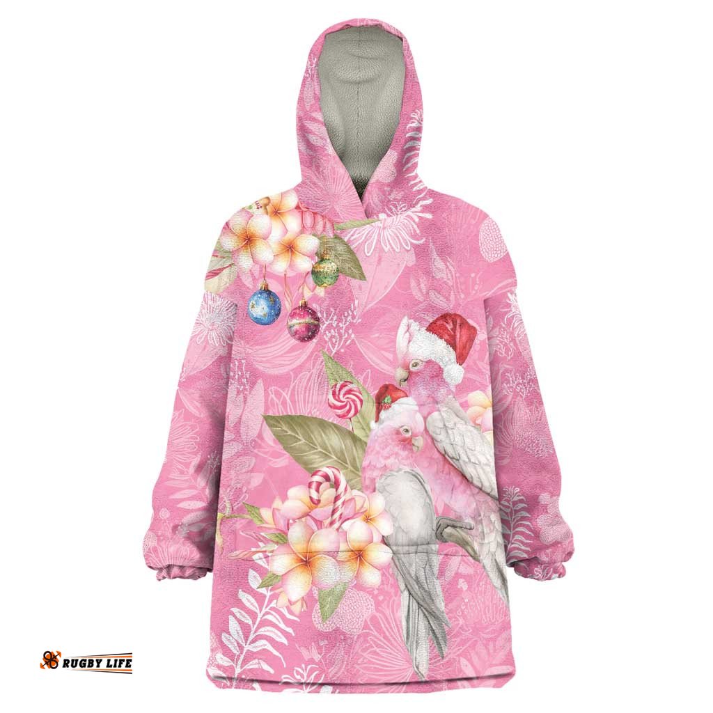 Joyful Pink Cockatoo Wearable Blanket Hoodie Australia Christmas Vibes LT9