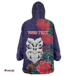 Maori Wheku Meri Kirihimete Personalised Wearable Blanket Hoodie All Blue Indigenous Maori Motif LT9