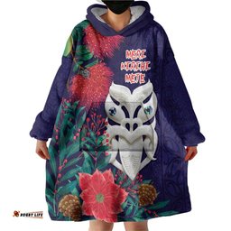 Maori Wheku Meri Kirihimete Personalised Wearable Blanket Hoodie All Blue Indigenous Maori Motif LT9