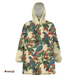 New Zealand Christmas Wearable Blanket Hoodie Romantic Tui Birds on Pohutukawa - Ivory LT7