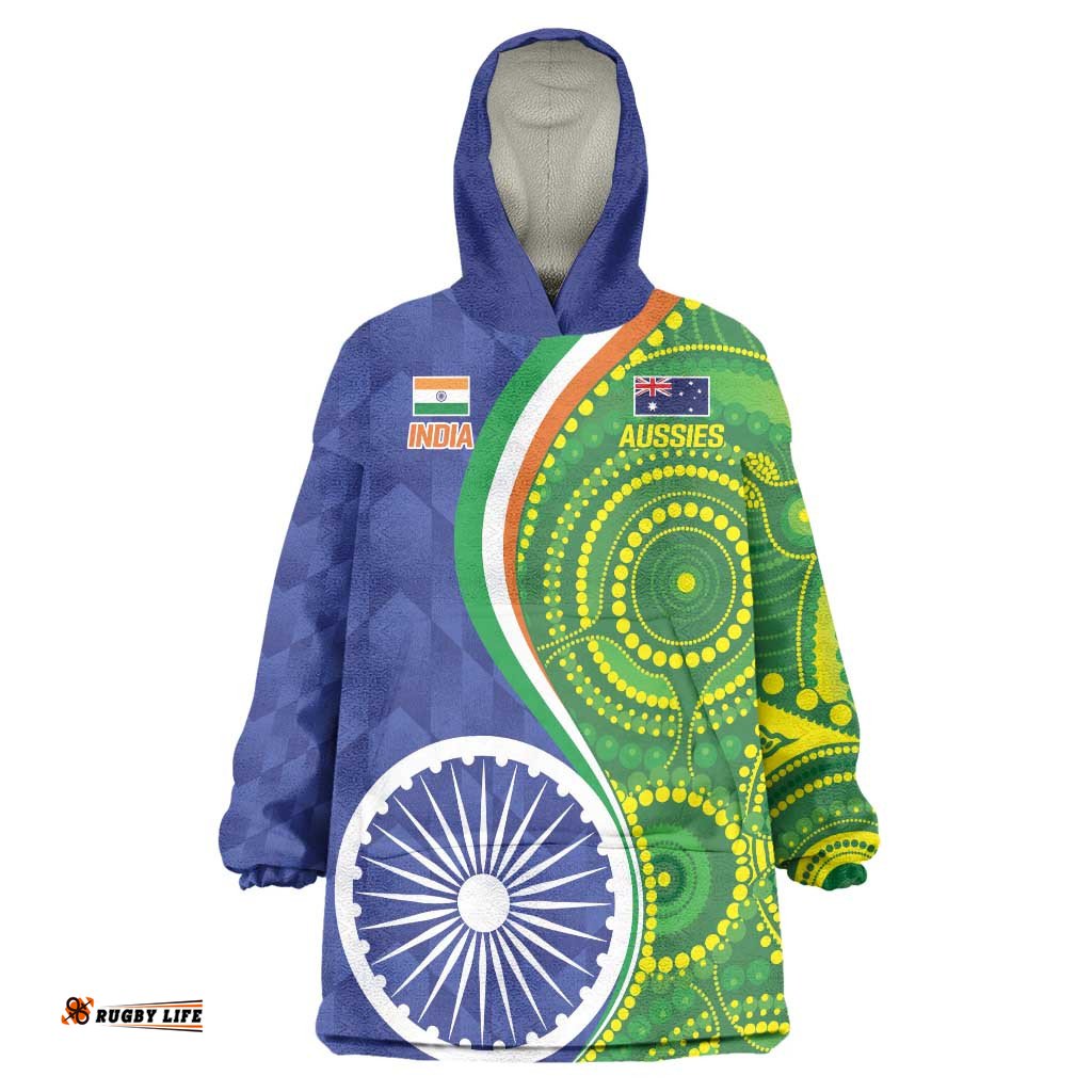 India Vs Australian Cricket Custom Wearable Blanket Hoodie Ashoka Chakra and Aboriginal Together LT9