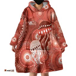 NAIDOC Deadly 50 Years Wearable Blanket Hoodie Jellyfish Aboriginal Culture Inspired Red LT9