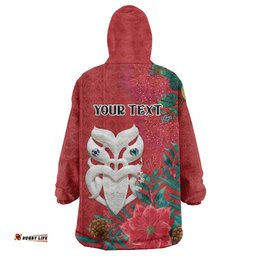 Maori Wheku Meri Kirihimete Personalised Wearable Blanket Hoodie All Red Indigenous Maori Motif LT9