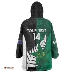 Custom New Zealand And Pakistan Cricket Wearable Blanket Hoodie 2025 Black Cap Shaheens Together LT14