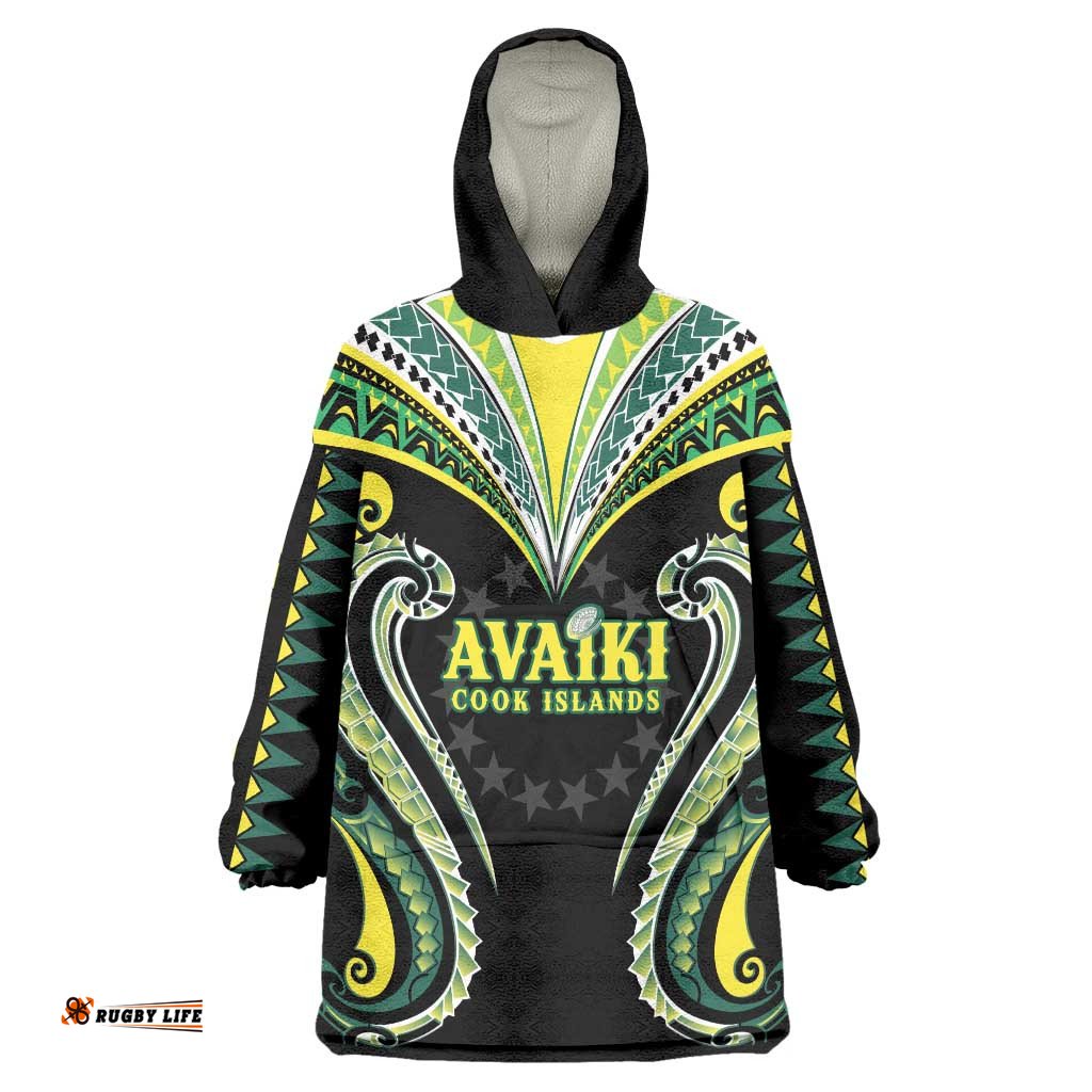 Custom Rugby Cook Islands Avaiki Wearable Blanket Hoodie Black Kuki Airani Tribal Maori Inspired LT9