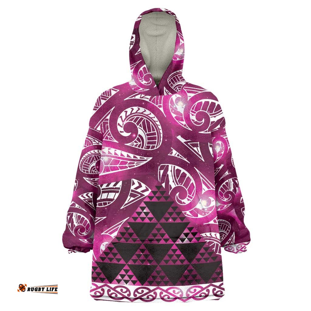 Matariki New Zealand Wearable Blanket Hoodie NZ Niho Taniwha Maori New Year Pink Galaxy LT14