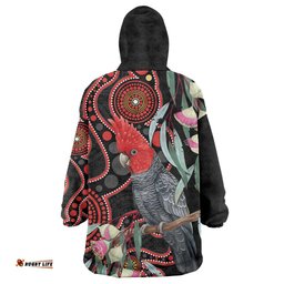 Gang-gang Cockatoo Australia Wearable Blanket Hoodie Eucalyptus Blossoms Aboriginal Art LT14