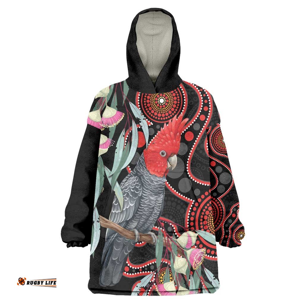 Gang-gang Cockatoo Australia Wearable Blanket Hoodie Eucalyptus Blossoms Aboriginal Art LT14